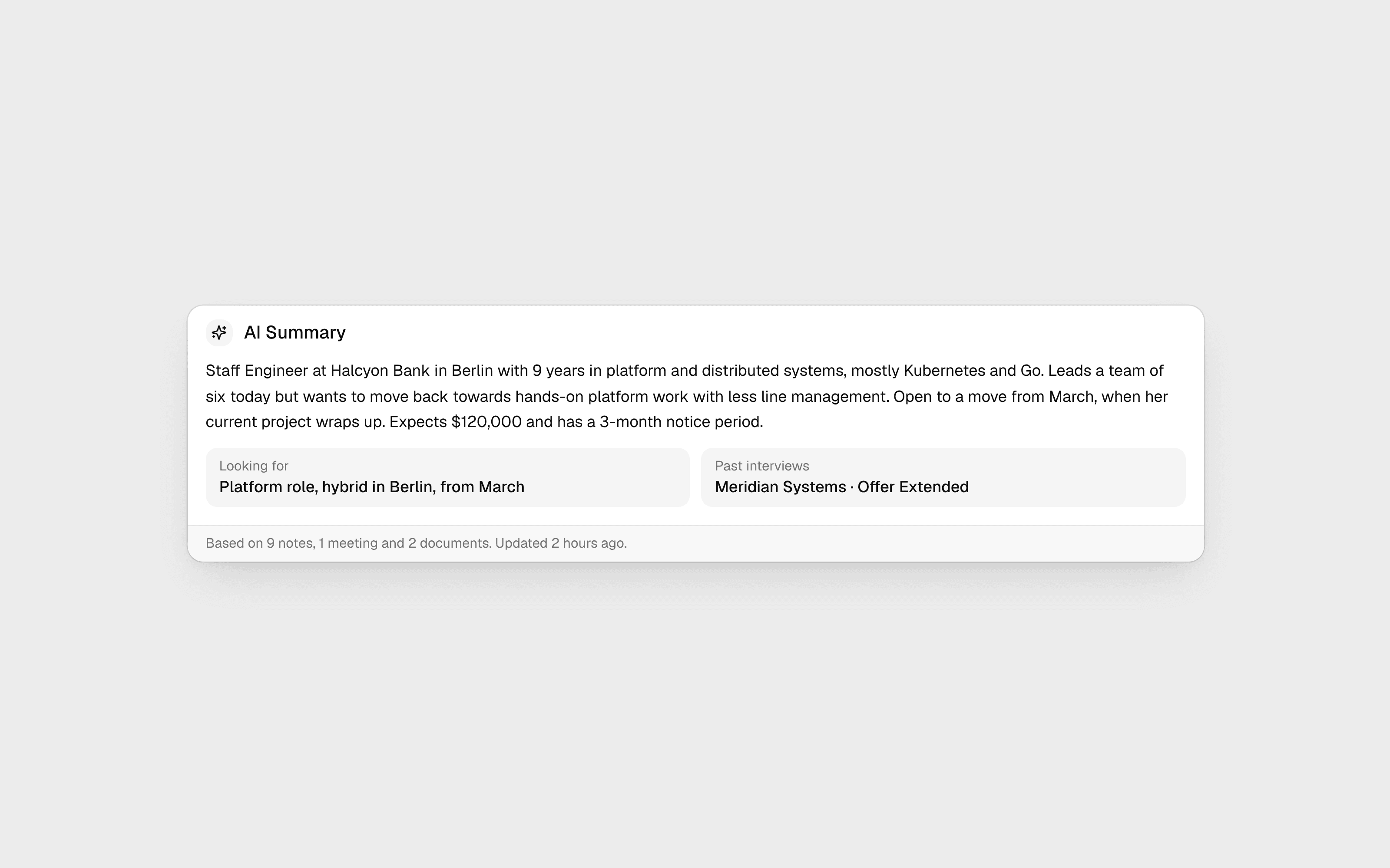 Lena Kessler's AI summary card.