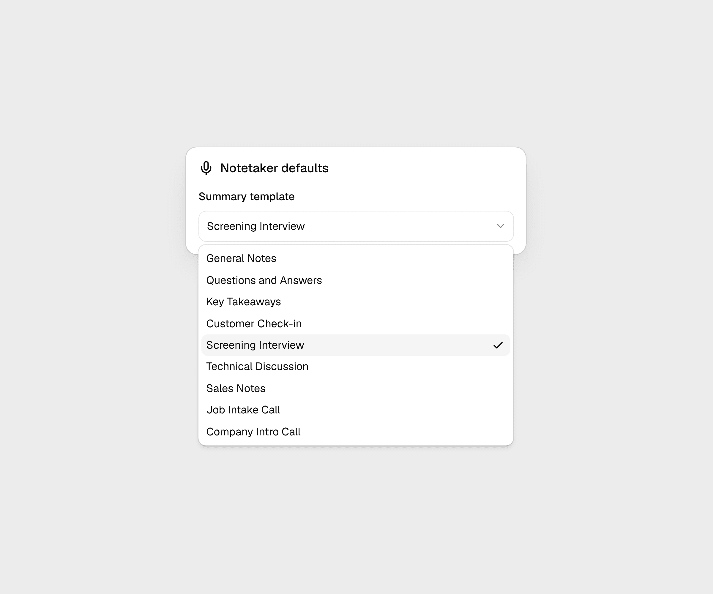 The nine built-in summary templates.