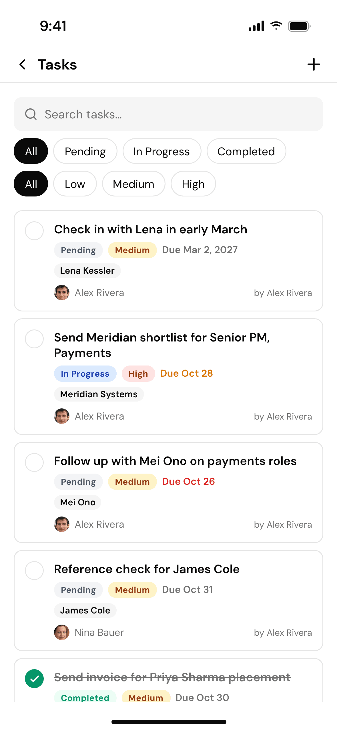Tasks in the Connekt mobile app